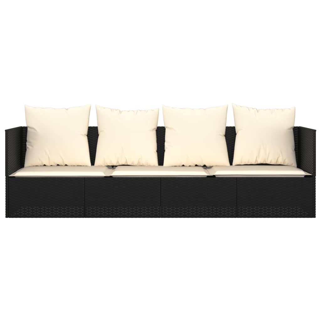 Outdoor Lounge Bed with Cushions Black Poly Rattan