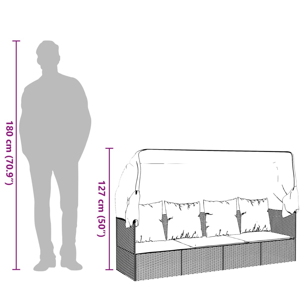 Outdoor Lounge Bed with Roof and Cushions Black Poly Rattan