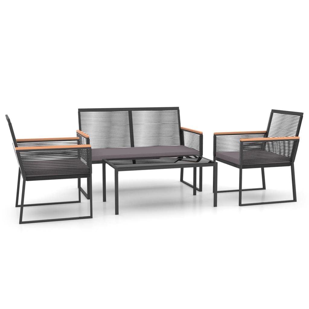 4 Piece Garden Lounge Set with Cushions Black Steel