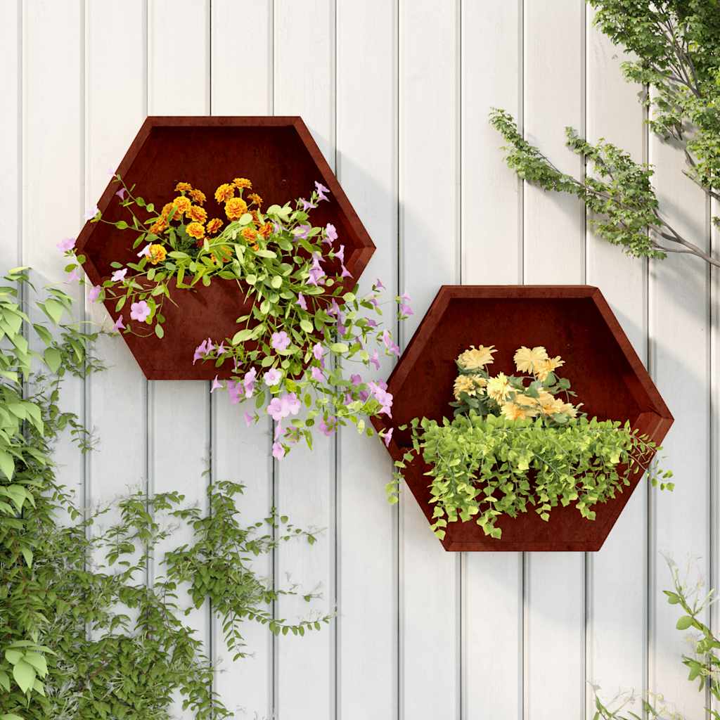 Wall Planters 2 pcs Rusty Corten Steel 46x10x40 cm