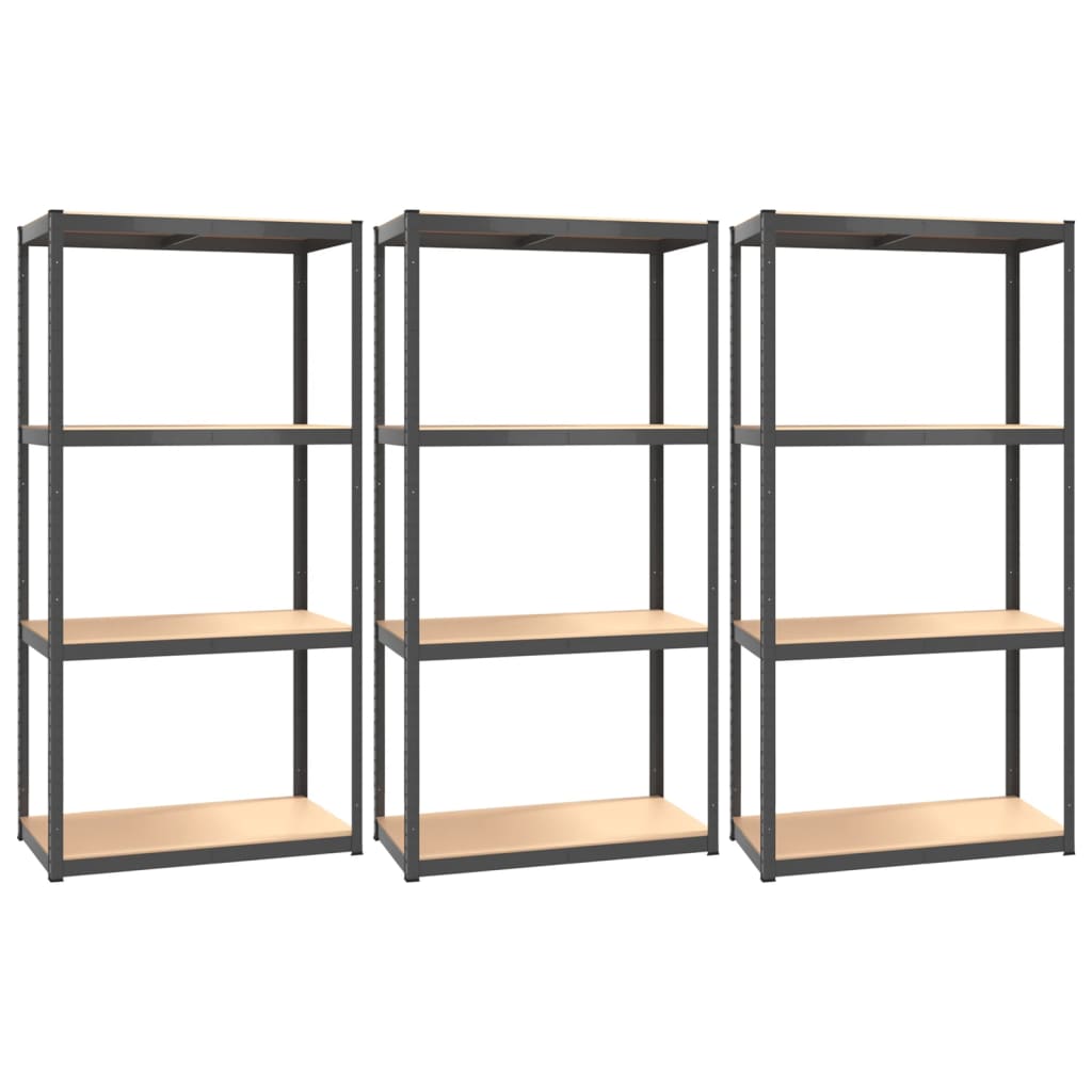 4-Layer Shelves 3 pcs Anthracite Steel&Engineered Wood