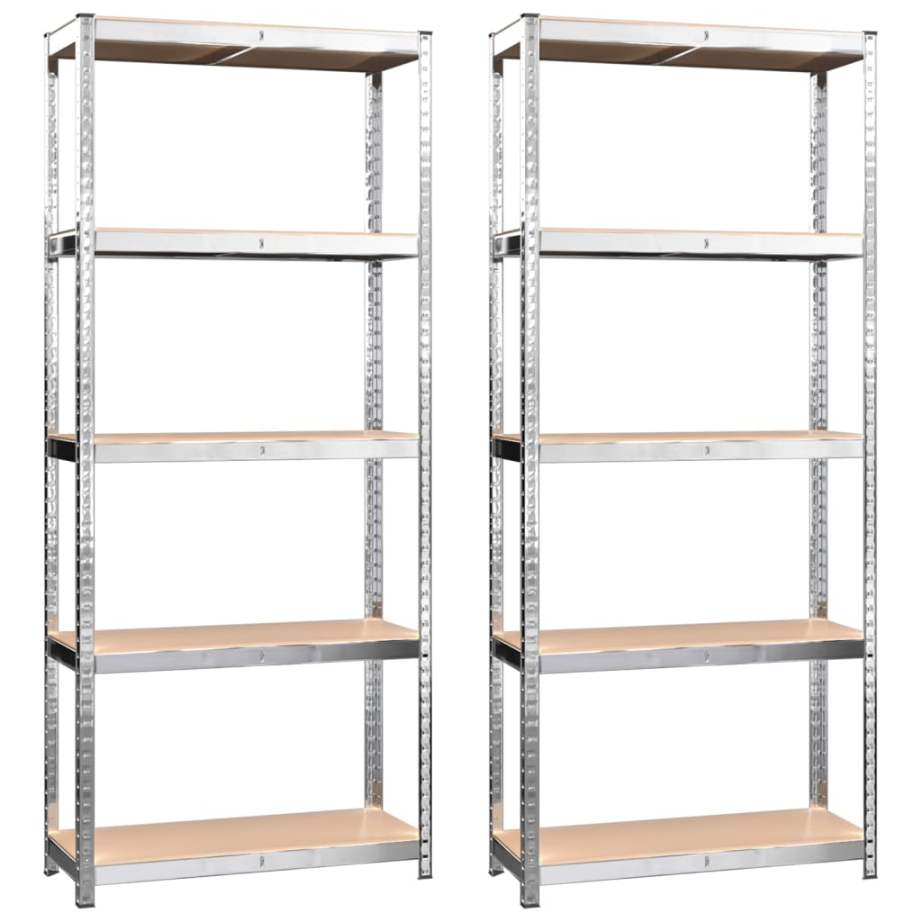 5-Layer Shelves 2 pcs Silver Steel and Engineered Wood