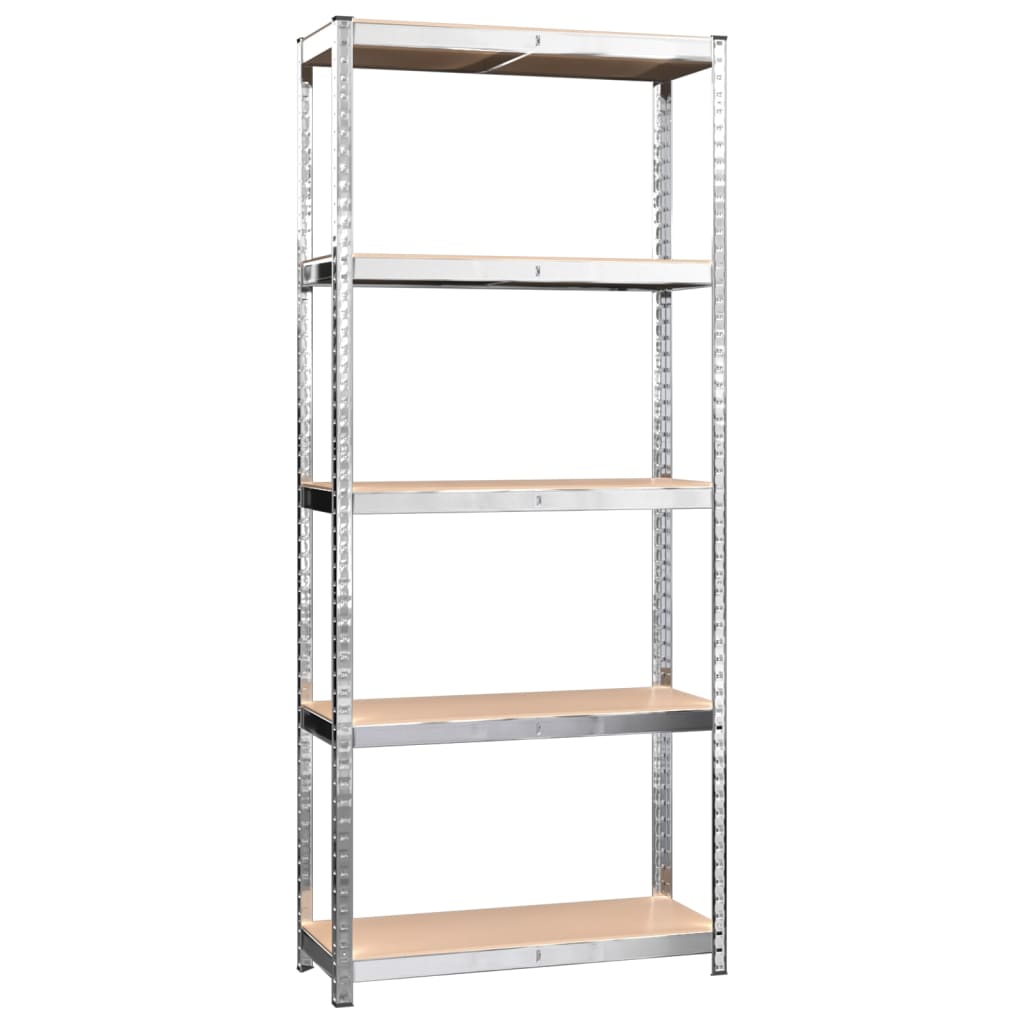 5-Layer Shelves 2 pcs Silver Steel and Engineered Wood