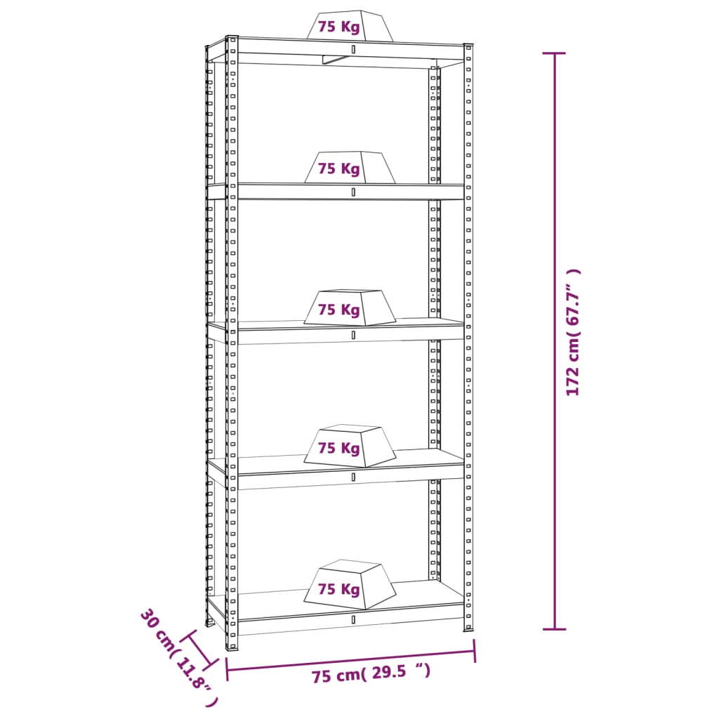 5-Layer Shelves 2 pcs Silver Steel and Engineered Wood
