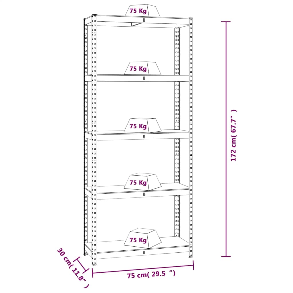 5-Layer Shelves 4 pcs Anthracite Steel&Engineered Wood