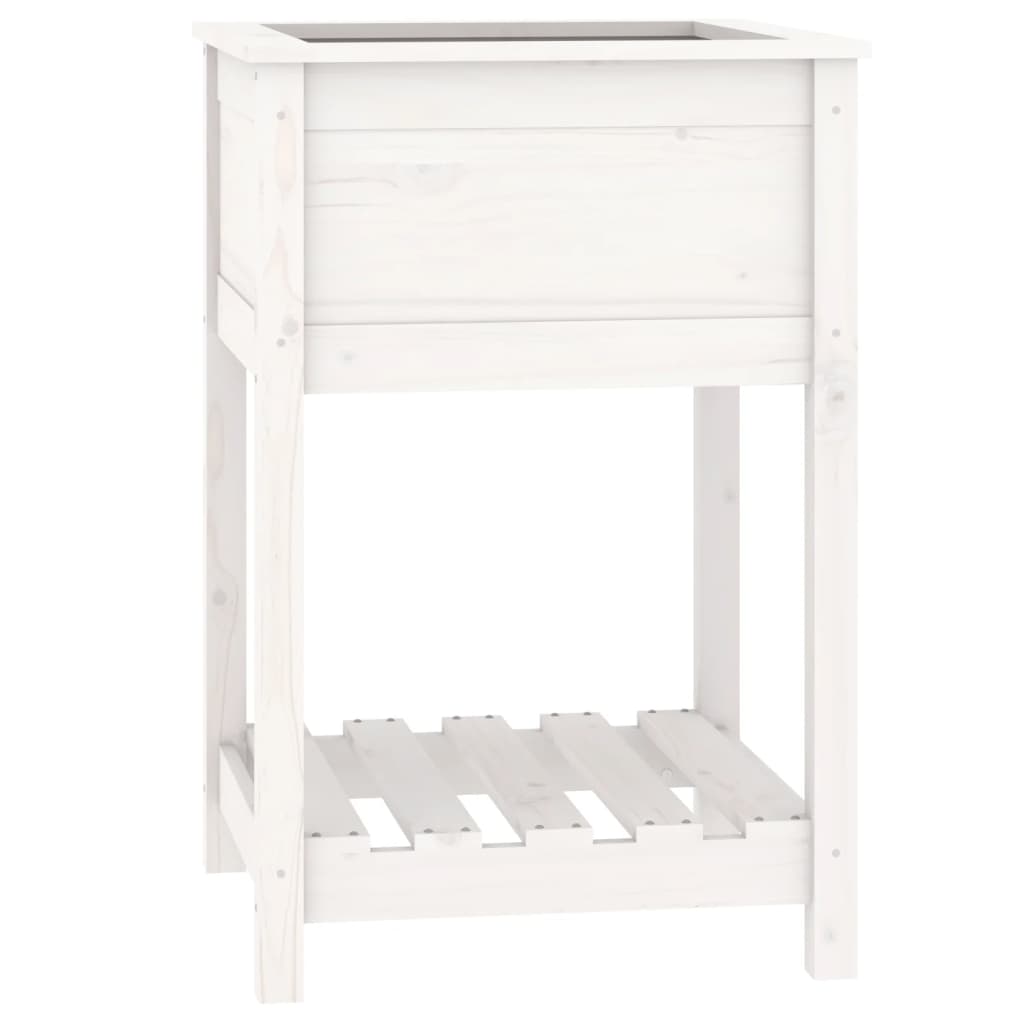 Planter with Shelf White 54x54x81 cm Solid Wood Pine