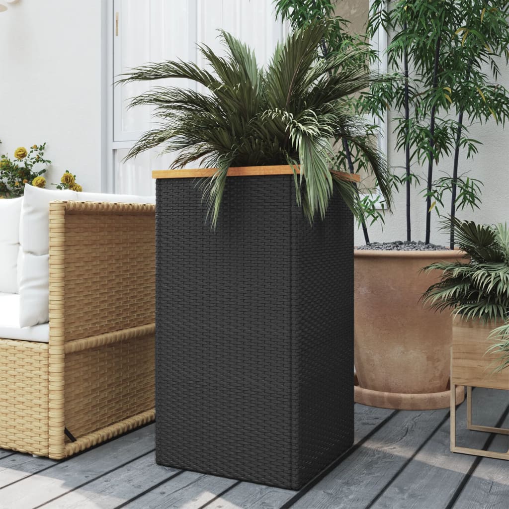Planter Black 40x40x80 cm Poly Rattan