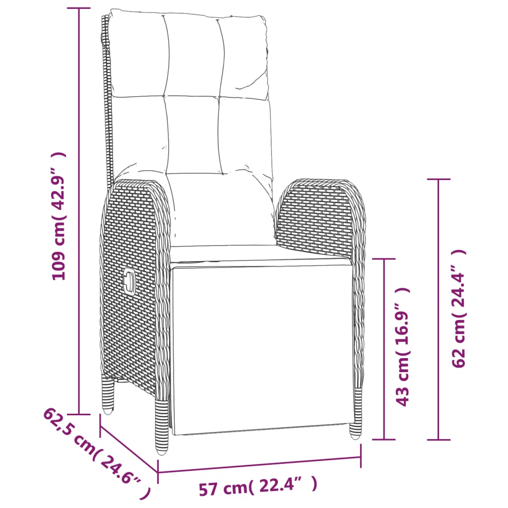 Outdoor Reclining Chairs with Cushions 2 pcs Poly Rattan Grey