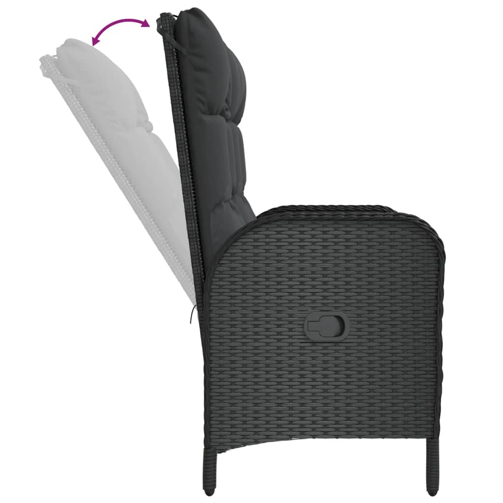 Reclining Garden Bench with Cushions 107 cm Poly Rattan Black