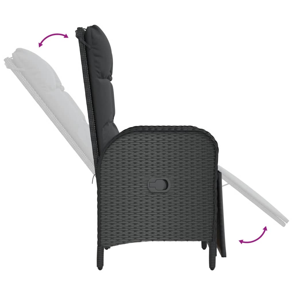 Garden Reclining Chairs 2 pcs with Table Black Poly Rattan
