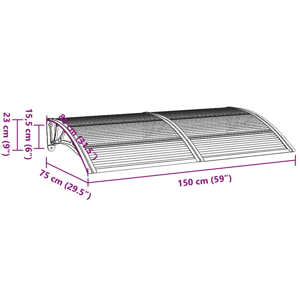 Door Canopy Black and Transparent 300x75 cm Polycarbonate
