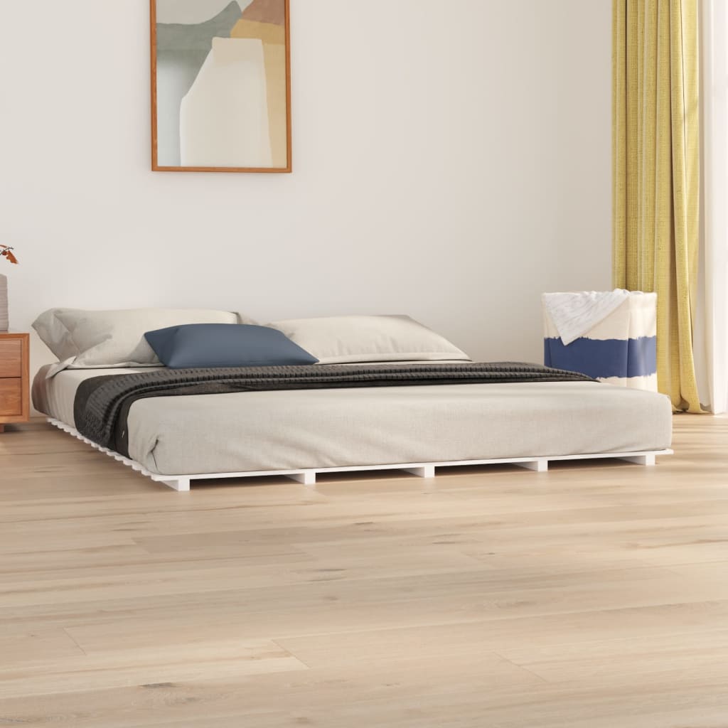 Bed Frame without Mattress White 183x203 cm King Solid Wood Pine