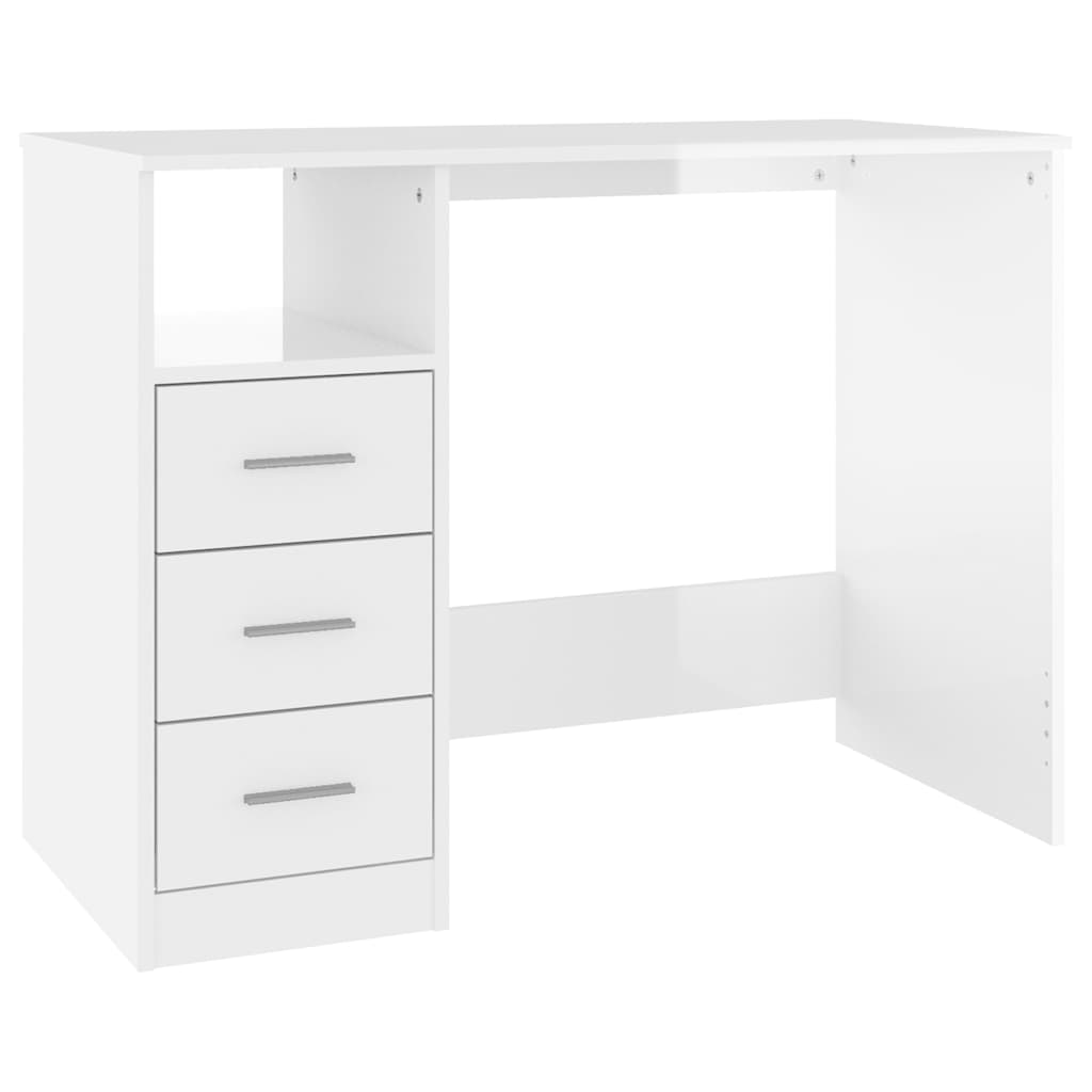 Desk with Drawers High Gloss White 102x50x76 cm Engineered Wood