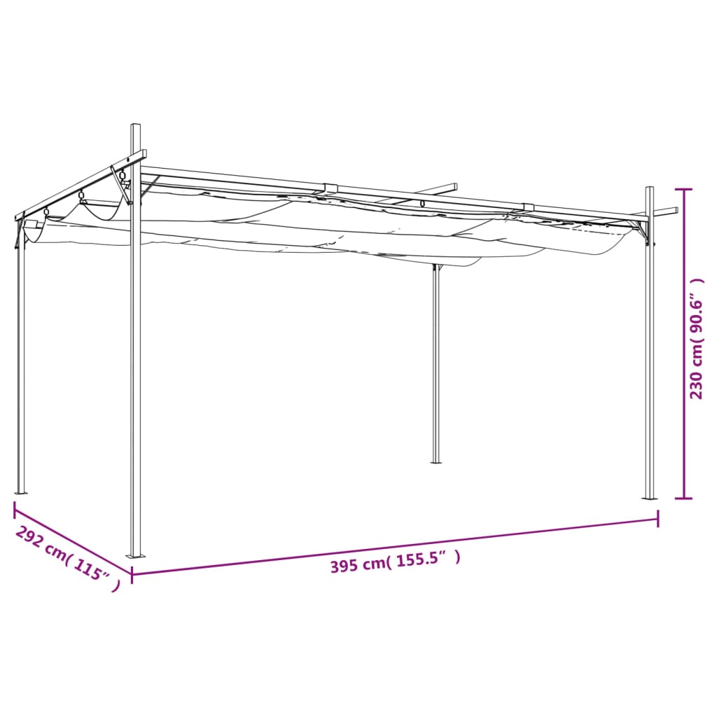 Pergola with Retractable Roof Anthracite 395x292x230 cm