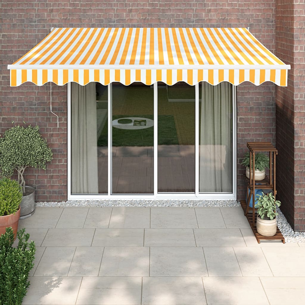 Retractable Awning Yellow and White 3,5x2,5 m Fabric and Aluminium