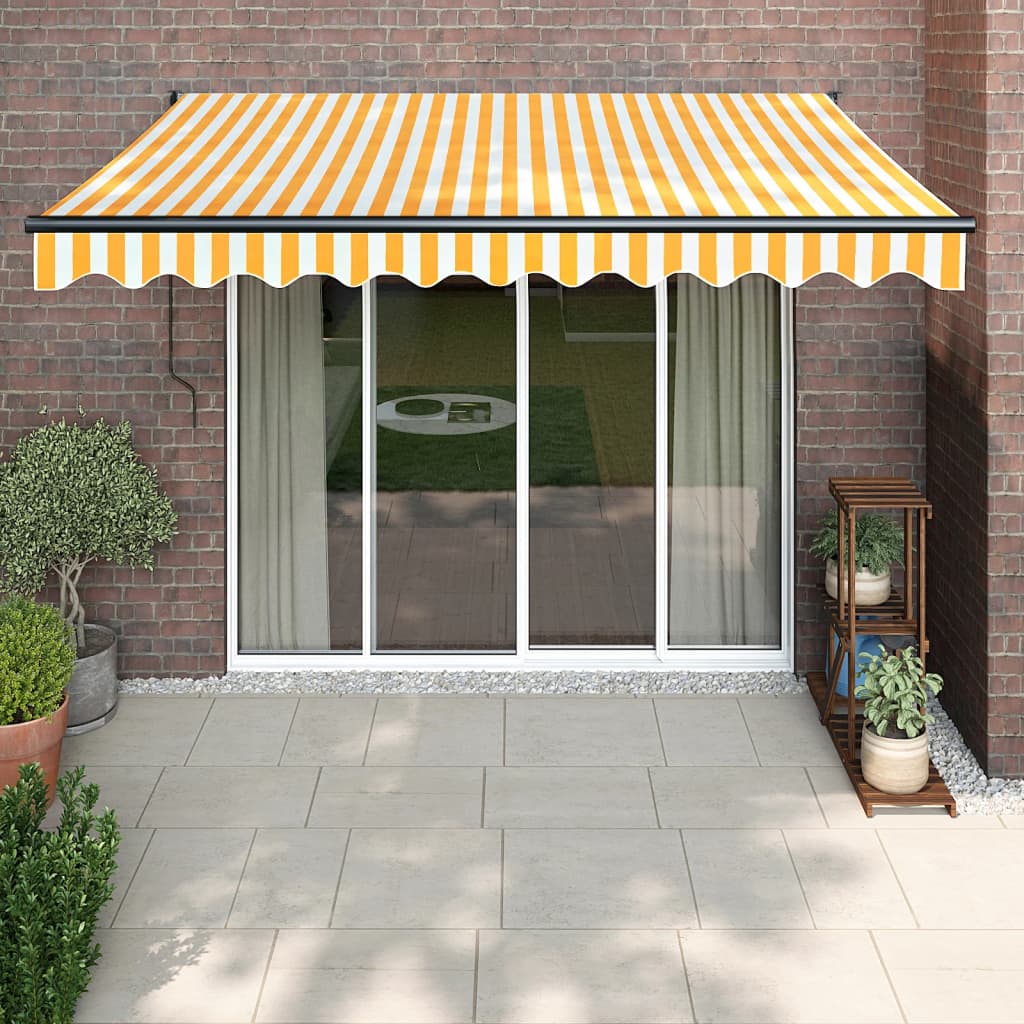 Retractable Awning Yellow and White 3,5x2,5 m Fabric and Aluminium