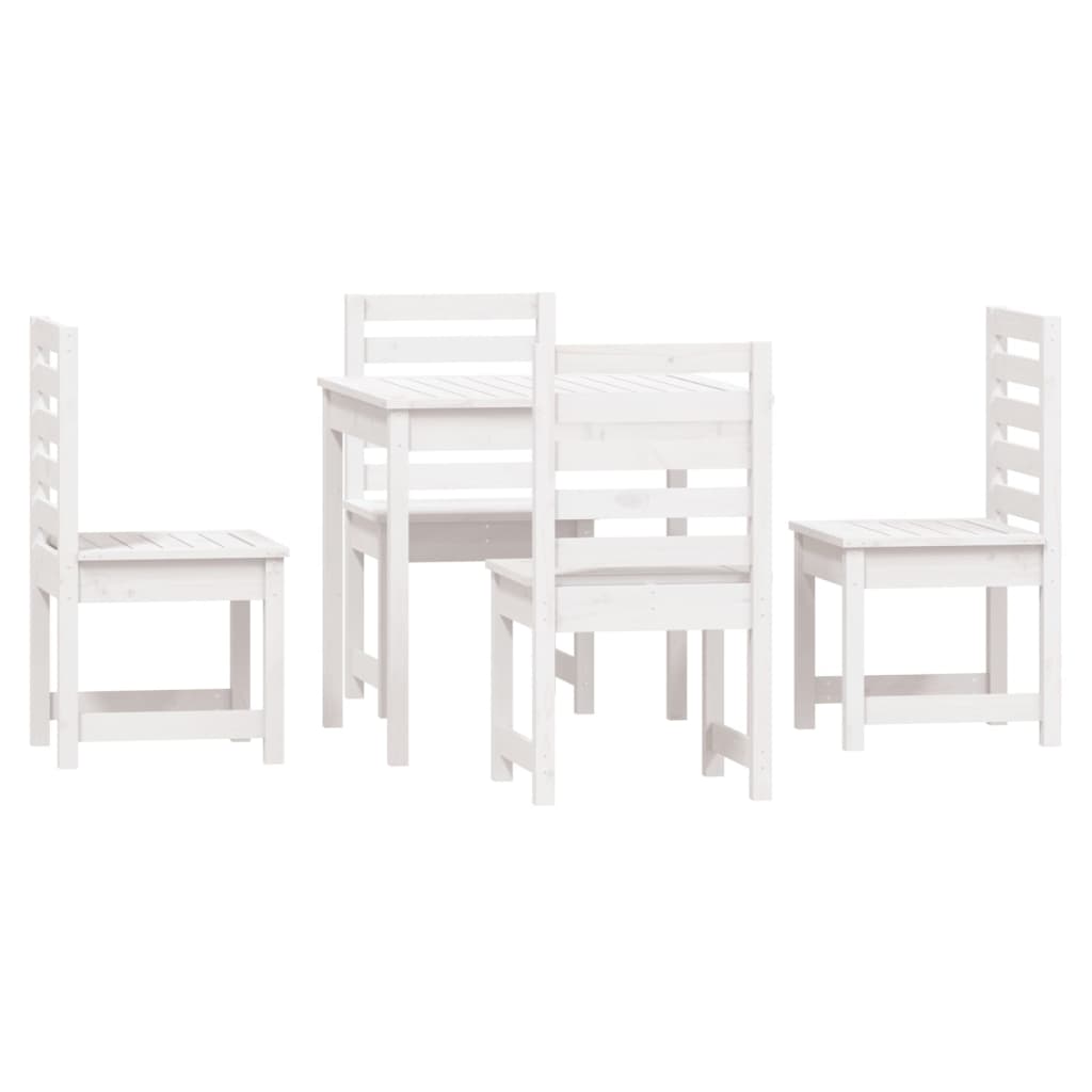 5 Piece Garden Dining Set White Solid Wood Pine