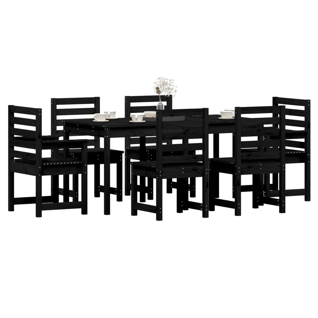 7 Piece Garden Dining Set Black Solid Wood Pine