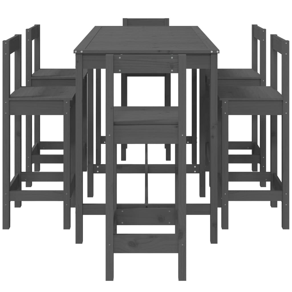 7 Piece Garden Bar Set Grey Solid Wood Pine