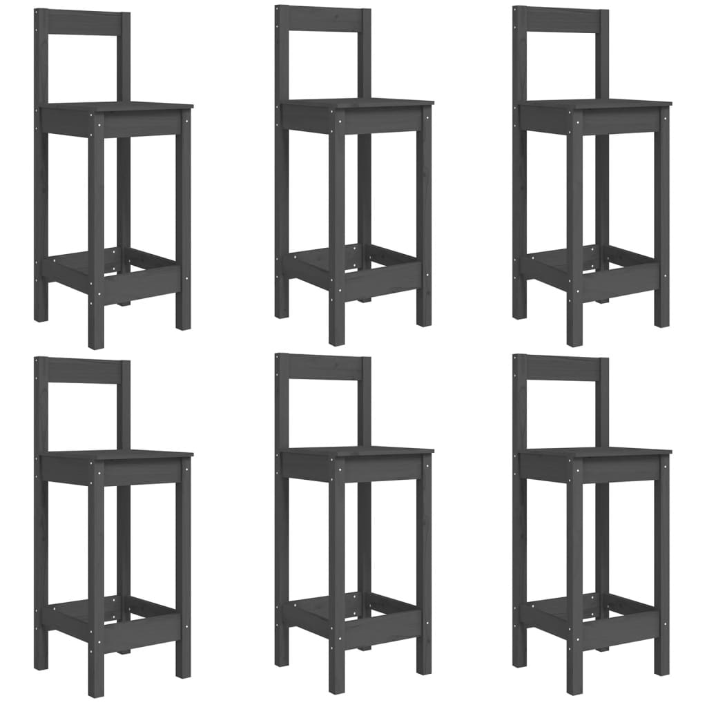 7 Piece Garden Bar Set Grey Solid Wood Pine