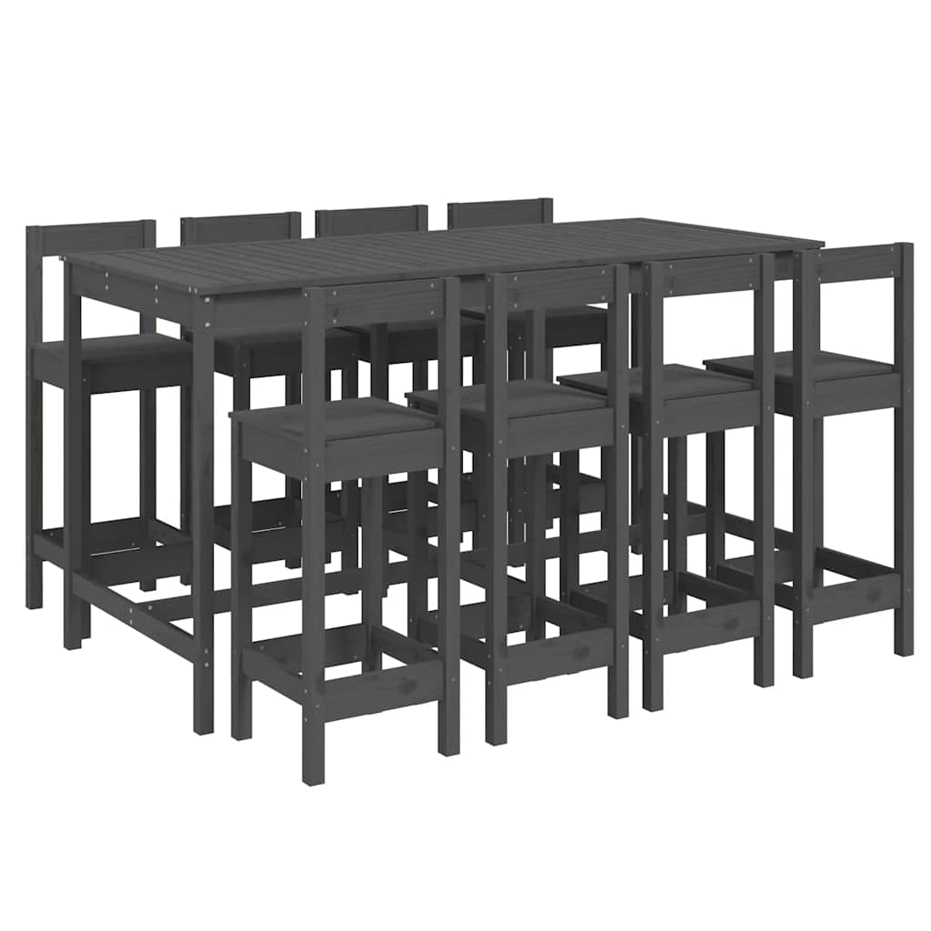9 Piece Garden Bar Set Grey Solid Wood Pine