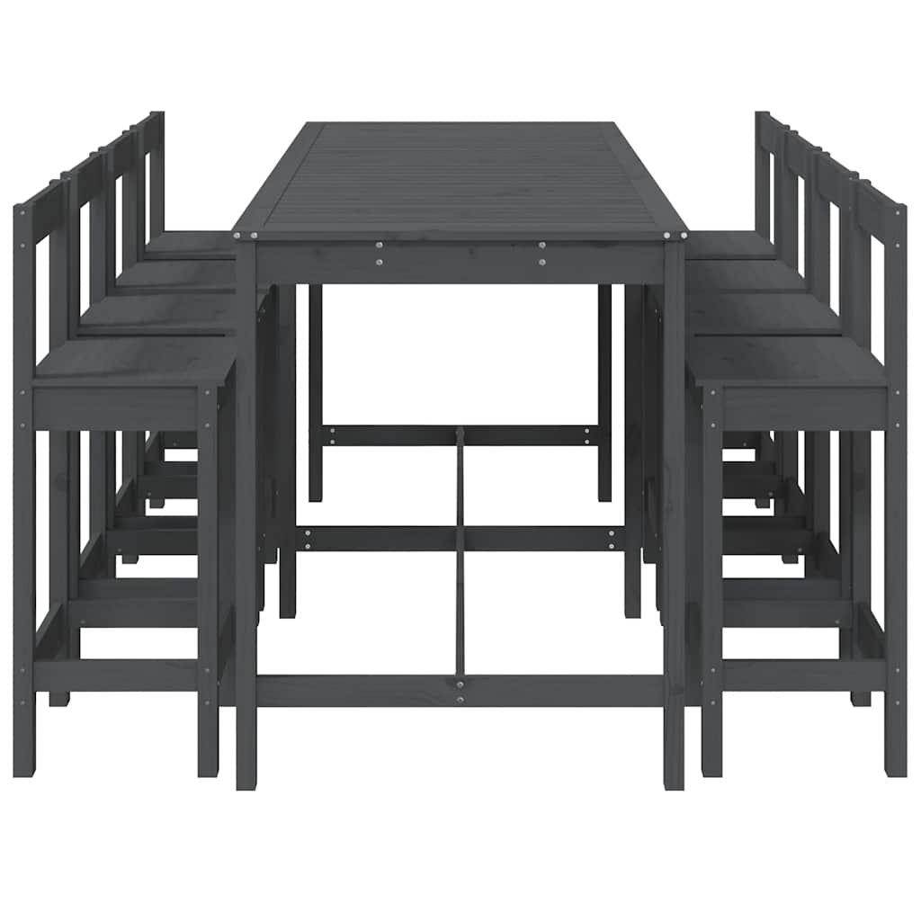 9 Piece Garden Bar Set Grey Solid Wood Pine