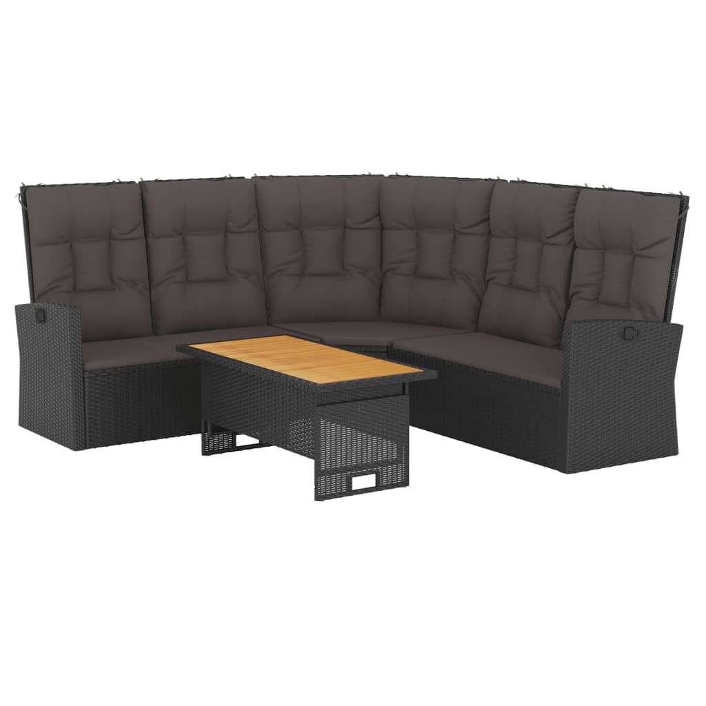2 Piece Garden Lounge Set with Cushions Black Poly Rattan