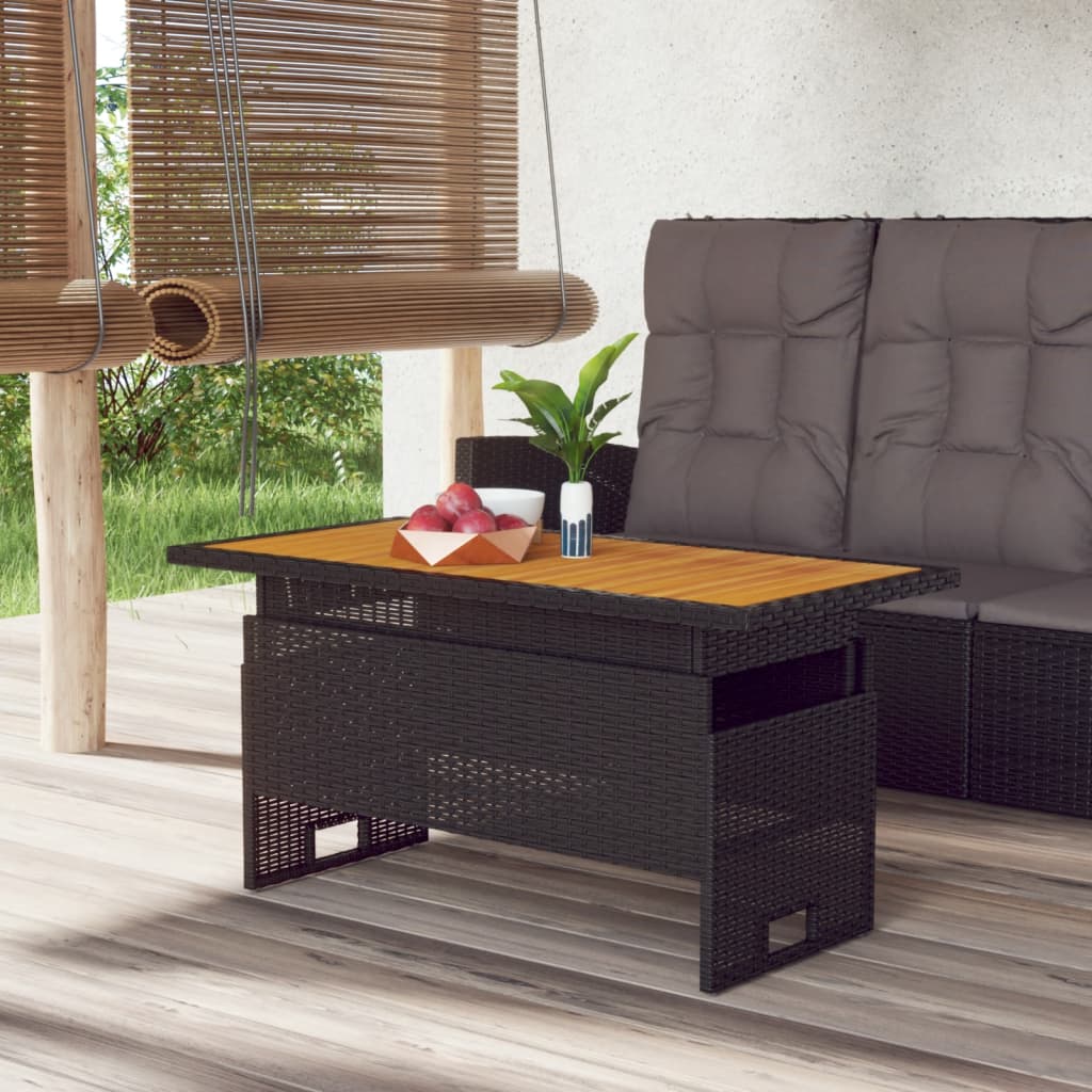 Garden Table Black 100x50x43/63cm Solid Wood Acacia&Poly Rattan