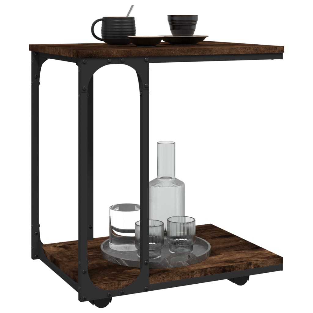 Side Table with Wheels Smoked Oak 50x35x55.5cm Engineered Wood