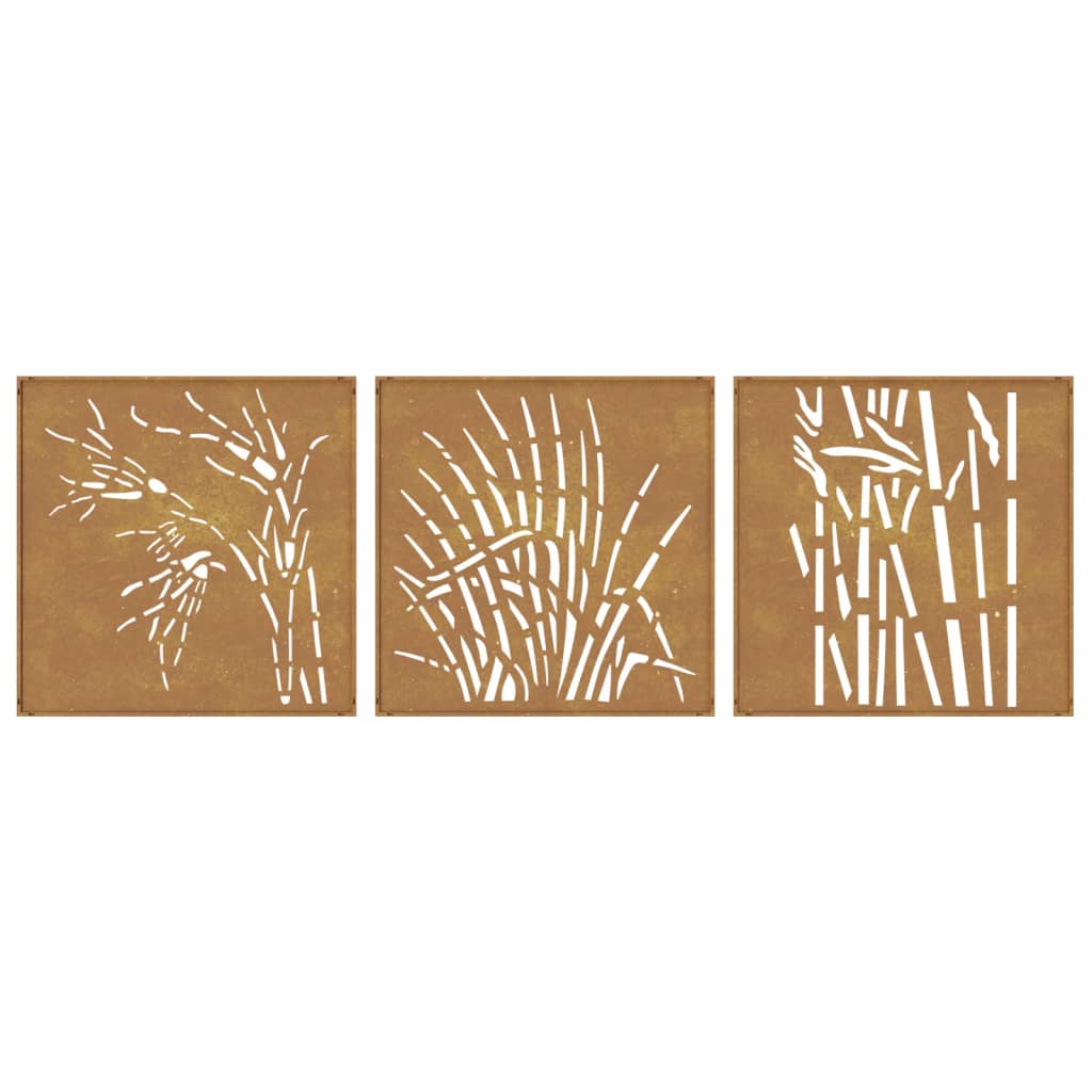 Garden Wall Decorations 3 pcs 55x55 cm Corten Steel Grass Design