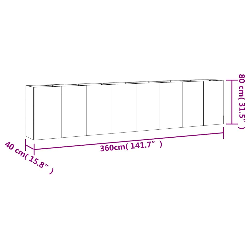 Garden Raised Bed 360x40x80 cm Corten Steel