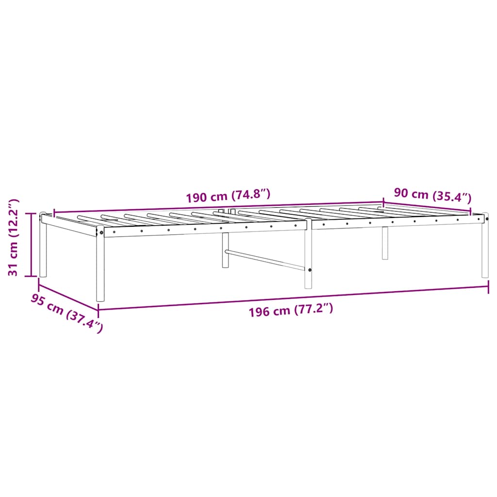 Metal Bed Frame without Mattress Black 90x190 cm