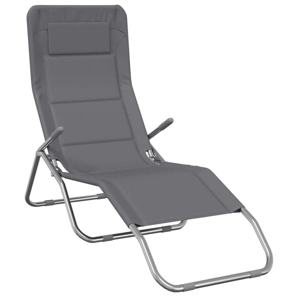 Folding Sun Loungers 2 pcs Grey Textilene and Powder-coated Steel