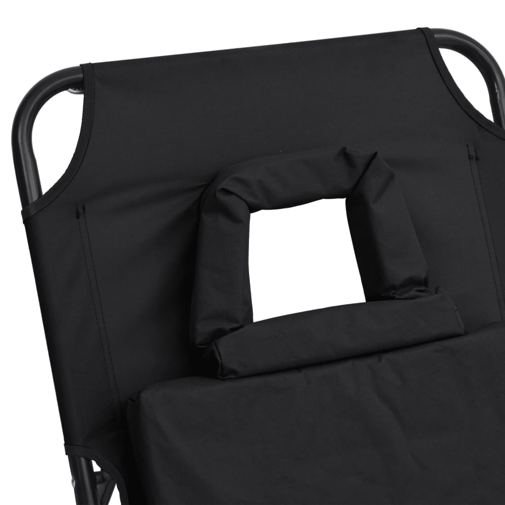 Folding Sun Lounger Black Oxford Fabric and Powder-coated Steel
