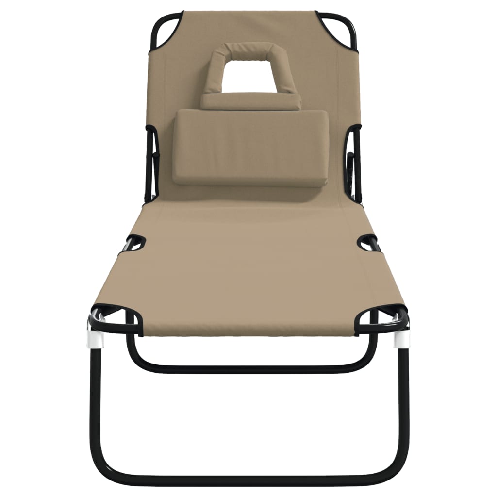 Folding Sun Lounger Taupe Oxford Fabric and Powder-coated Steel