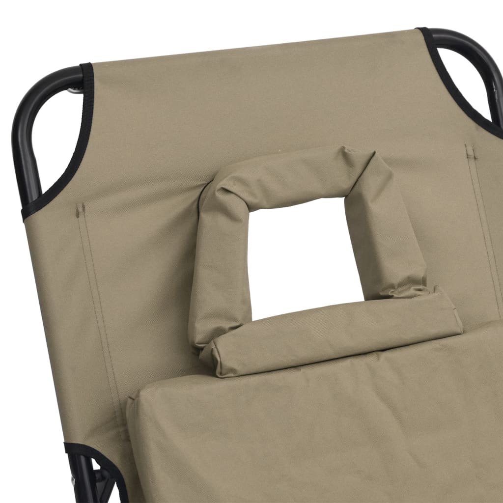 Folding Sun Lounger Taupe Oxford Fabric and Powder-coated Steel