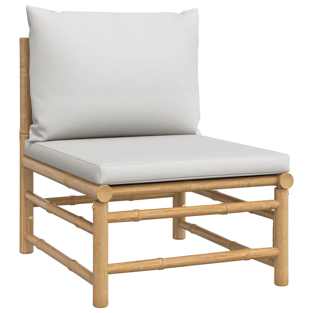 Garden Middle Sofa with Light Grey Cushions Bamboo