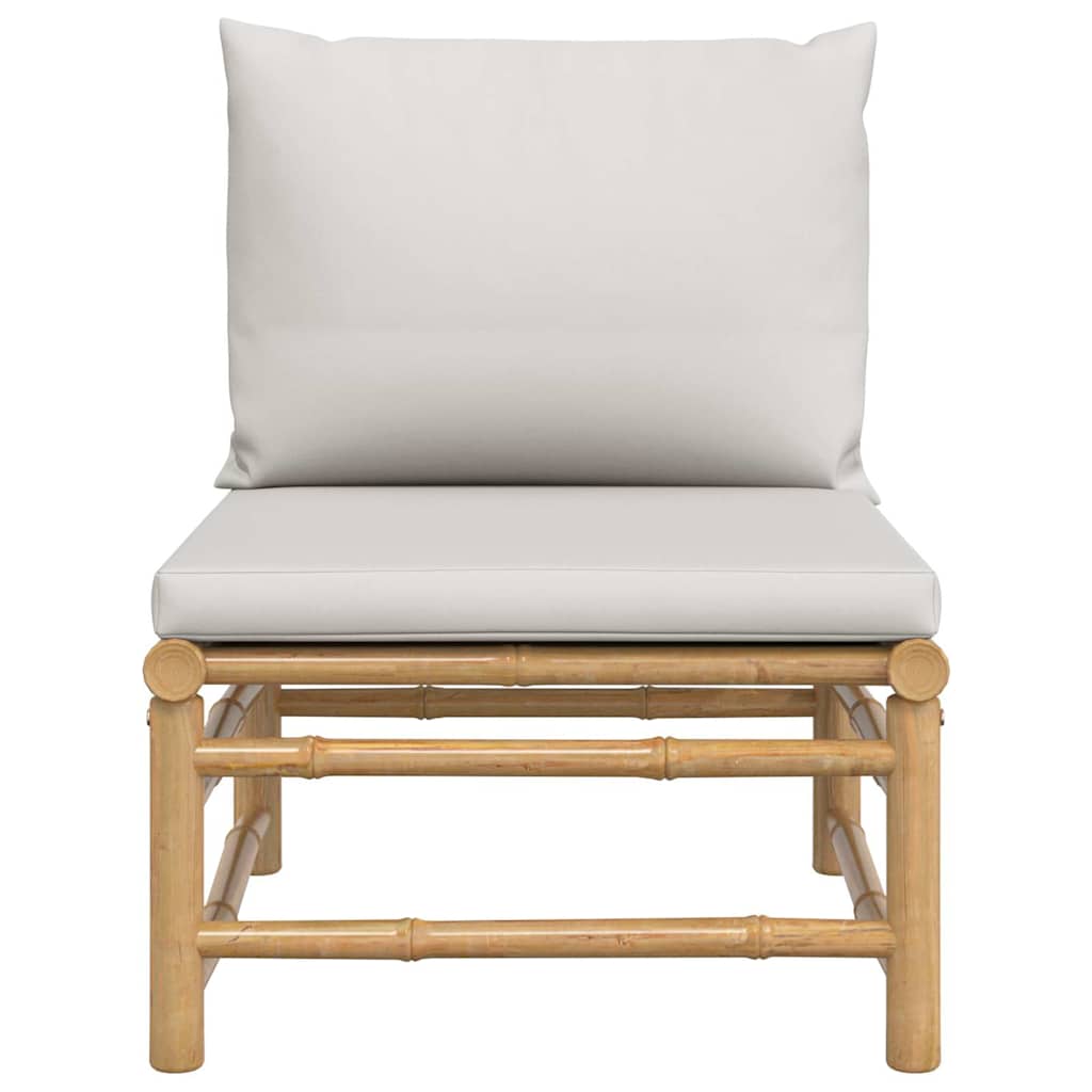 Garden Middle Sofa with Light Grey Cushions Bamboo