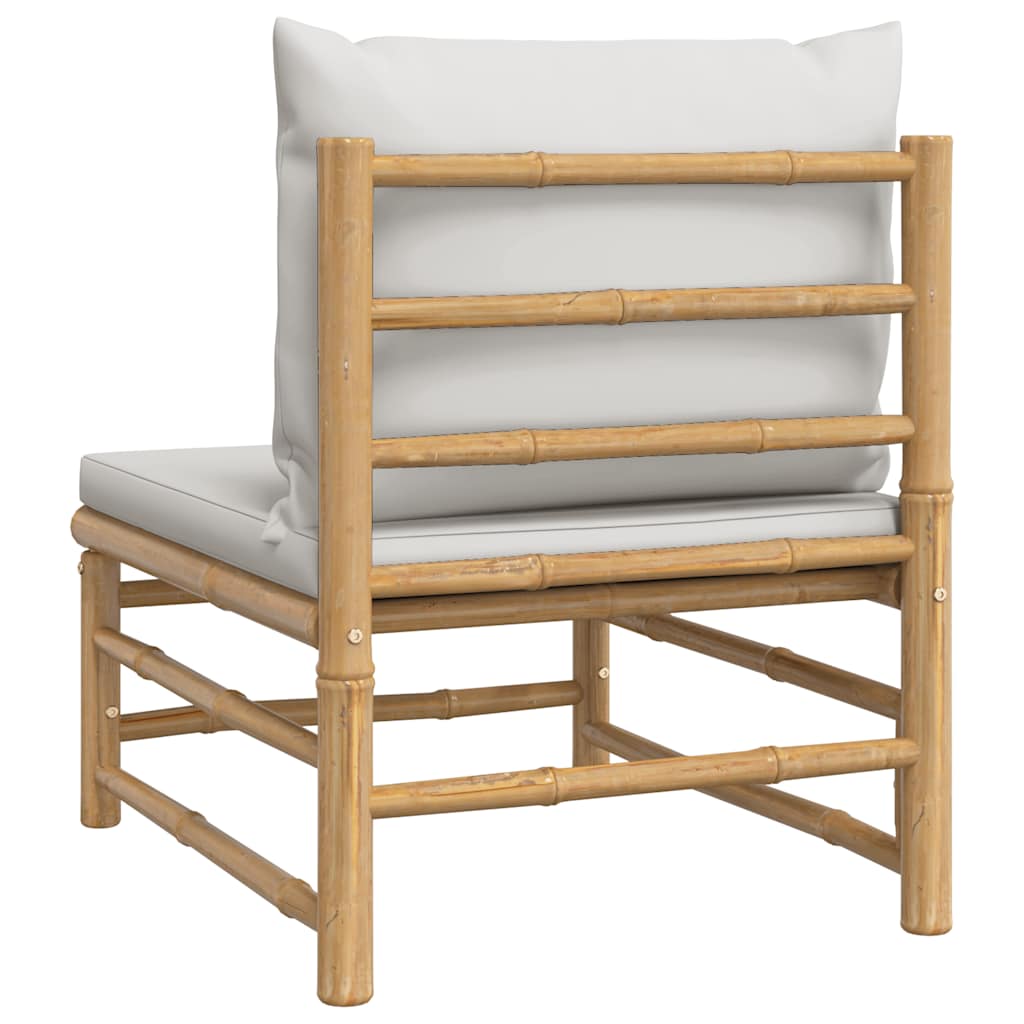 Garden Middle Sofa with Light Grey Cushions Bamboo