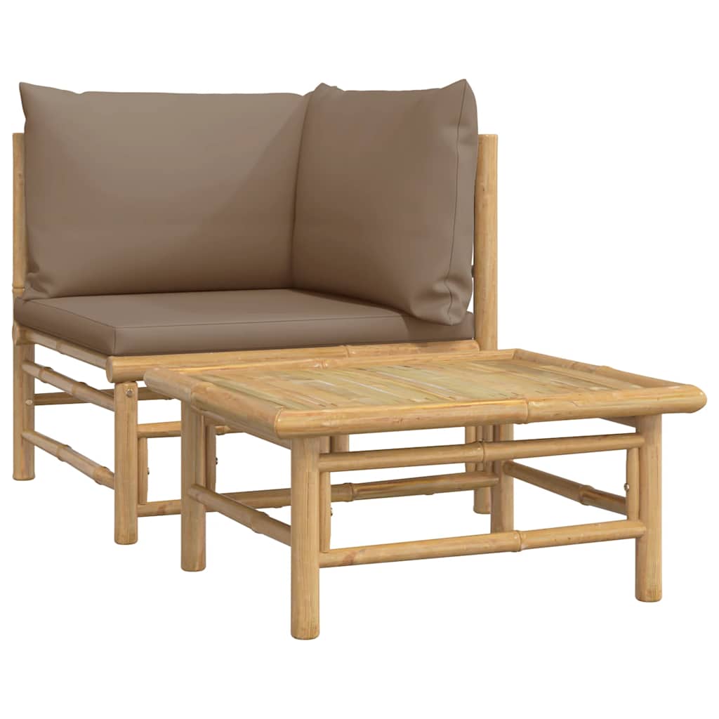2 Piece Garden Lounge Set with Taupe Cushions Bamboo