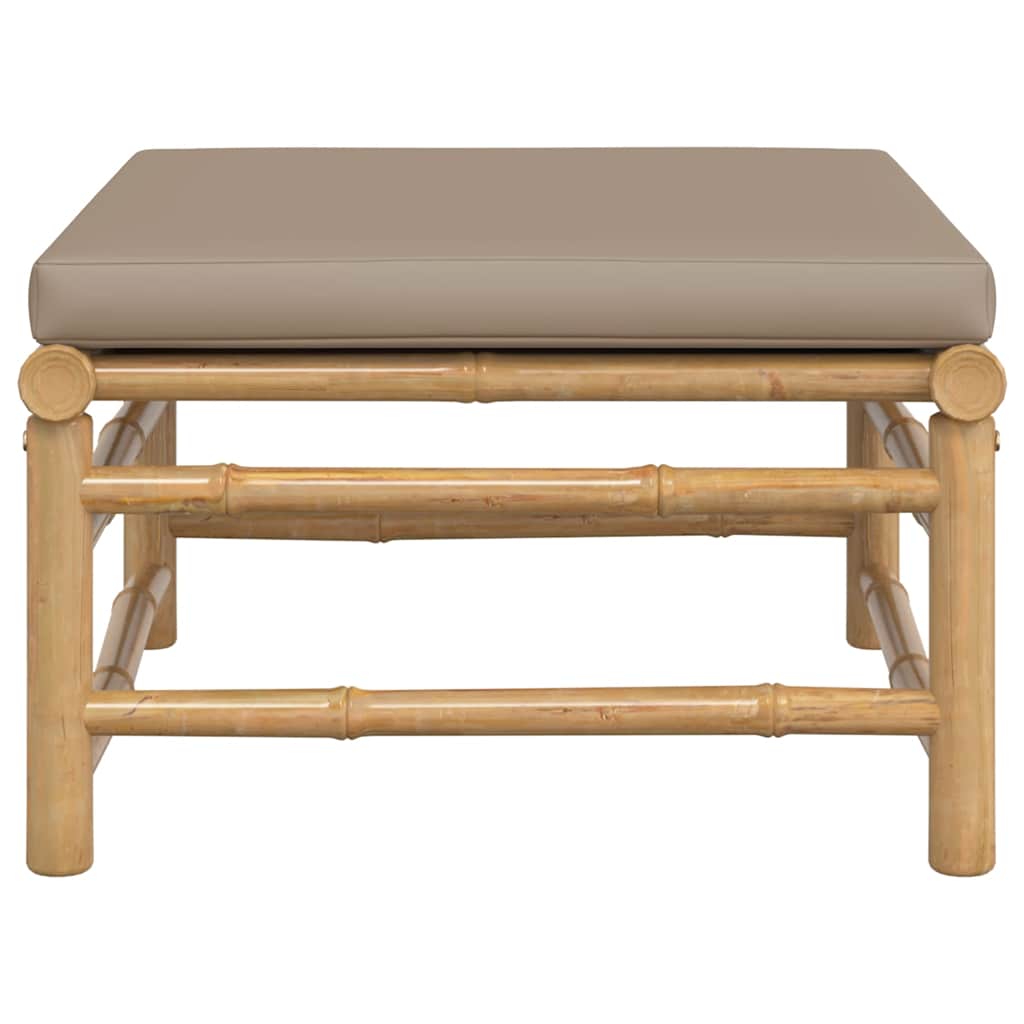 Garden Footstool with Taupe Cushion Bamboo