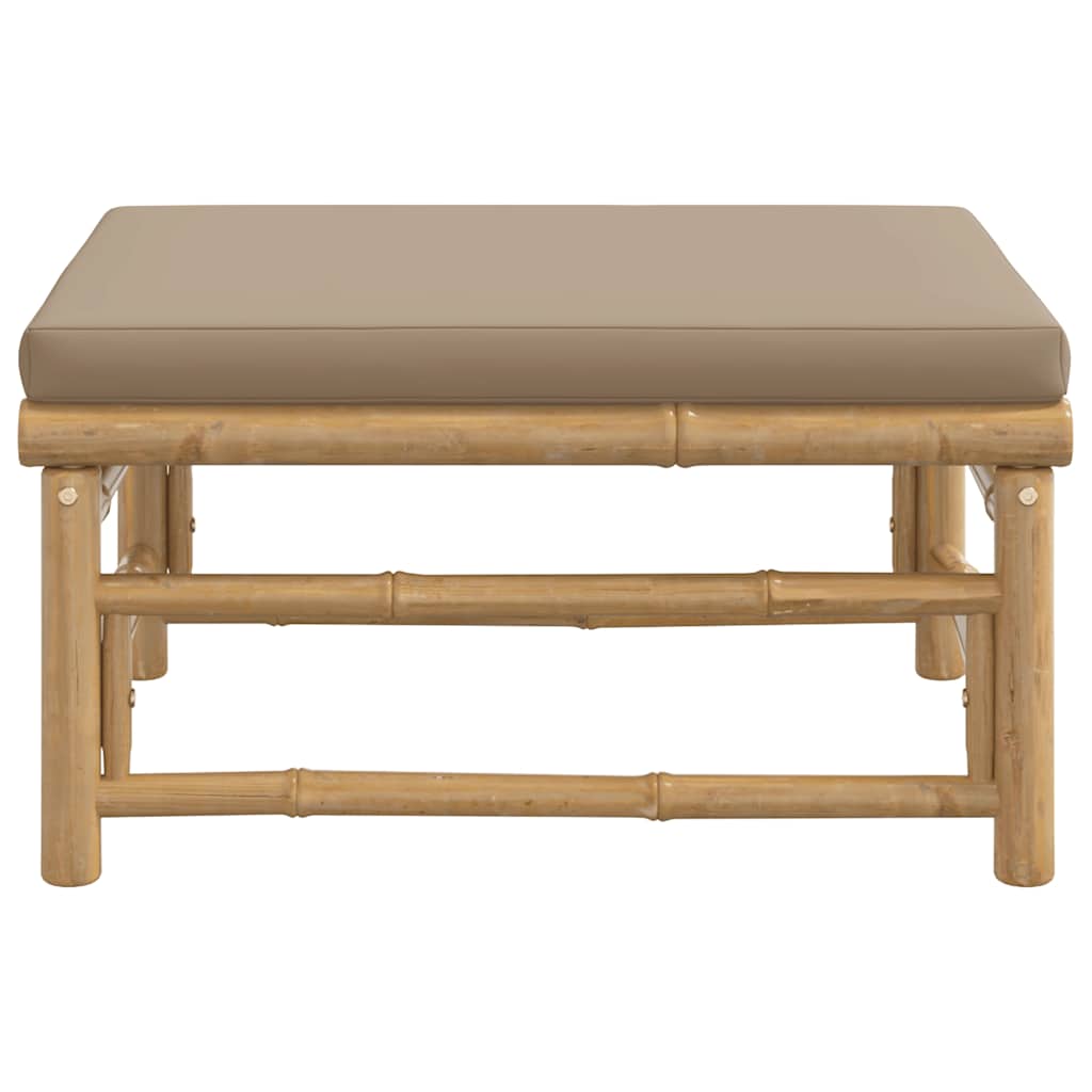 Garden Footstool with Taupe Cushion Bamboo