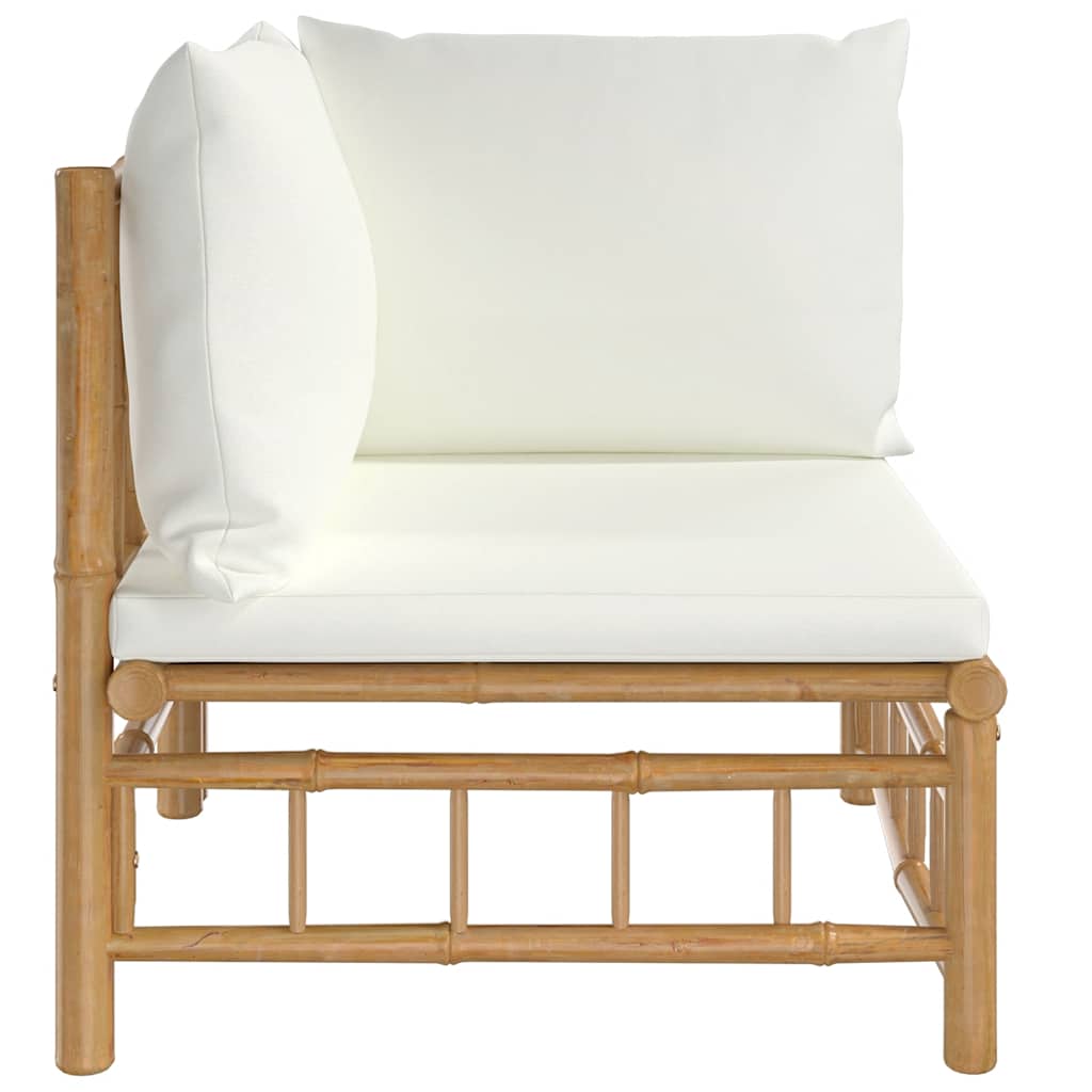 Garden Corner Sofa with Cream White Cushions Bamboo