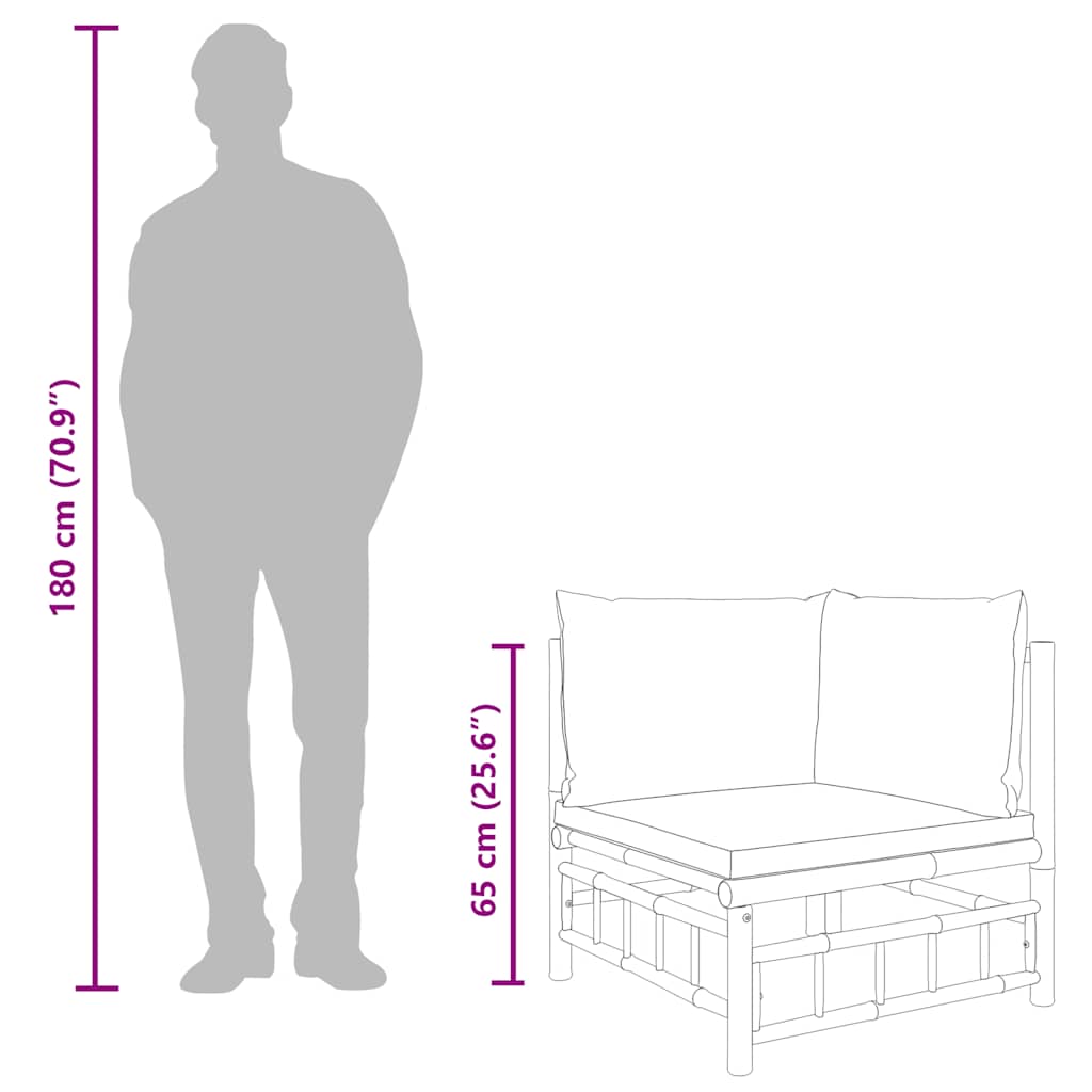 Garden Corner Sofa with Cream White Cushions Bamboo