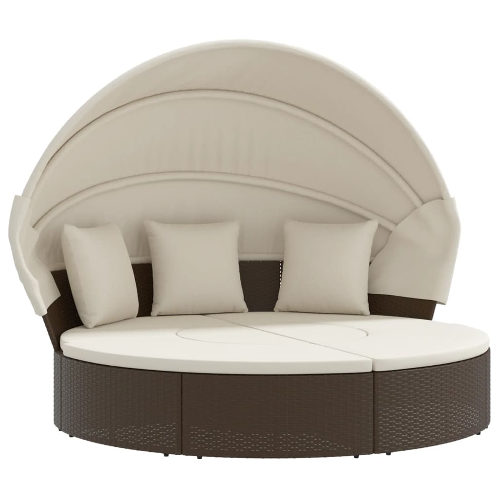 Outdoor Lounge Bed with Canopy and Cushions Brown Poly Rattan