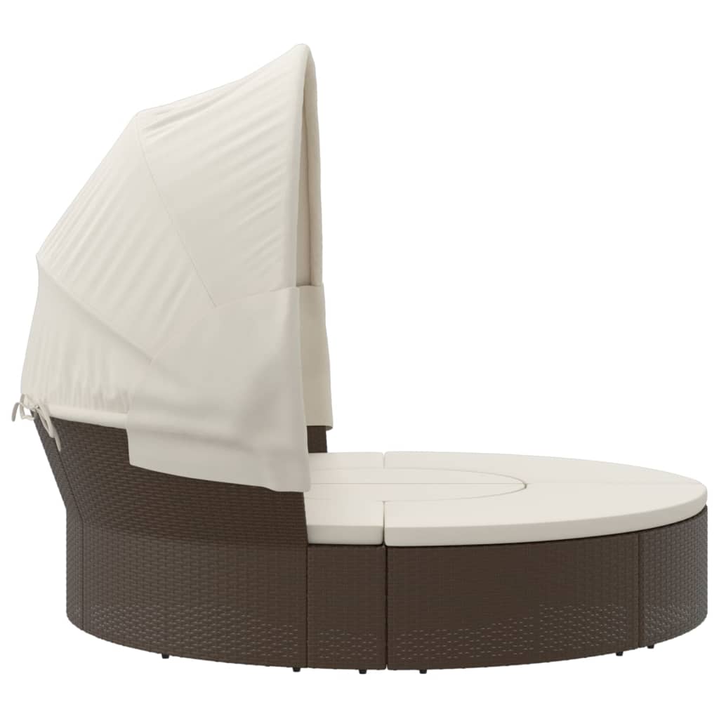 Outdoor Lounge Bed with Canopy and Cushions Brown Poly Rattan