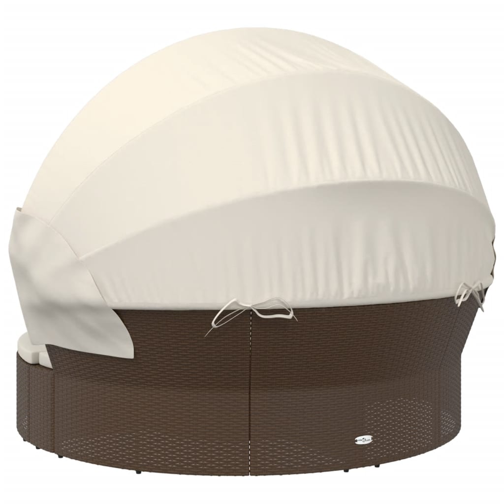 Outdoor Lounge Bed with Canopy and Cushions Brown Poly Rattan