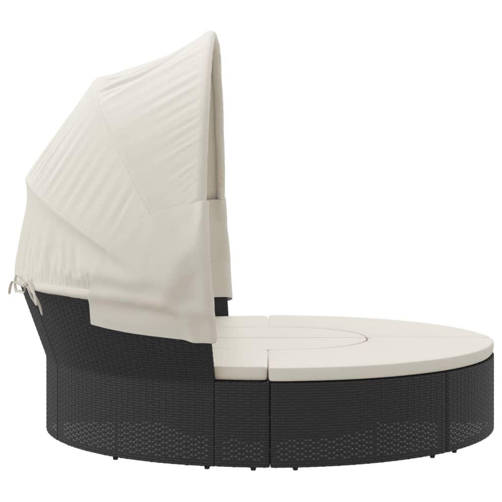 Outdoor Lounge Bed with Canopy and Cushions Black Poly Rattan
