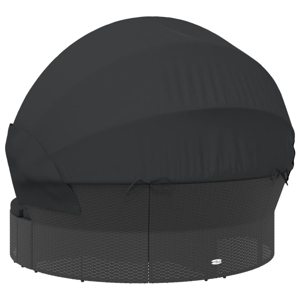Outdoor Lounge Bed with Canopy and Cushions Black Poly Rattan
