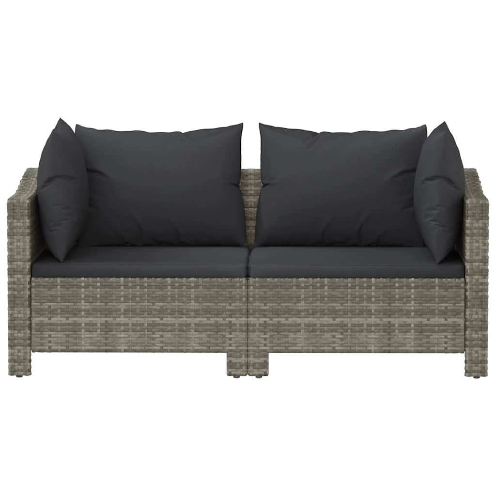 2 Piece Garden Lounge Set with Cushions Grey Poly Rattan